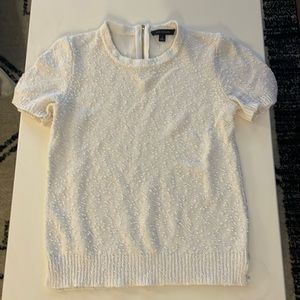 White Ann Taylor Raised Textured Sweater Short Sleeve Top